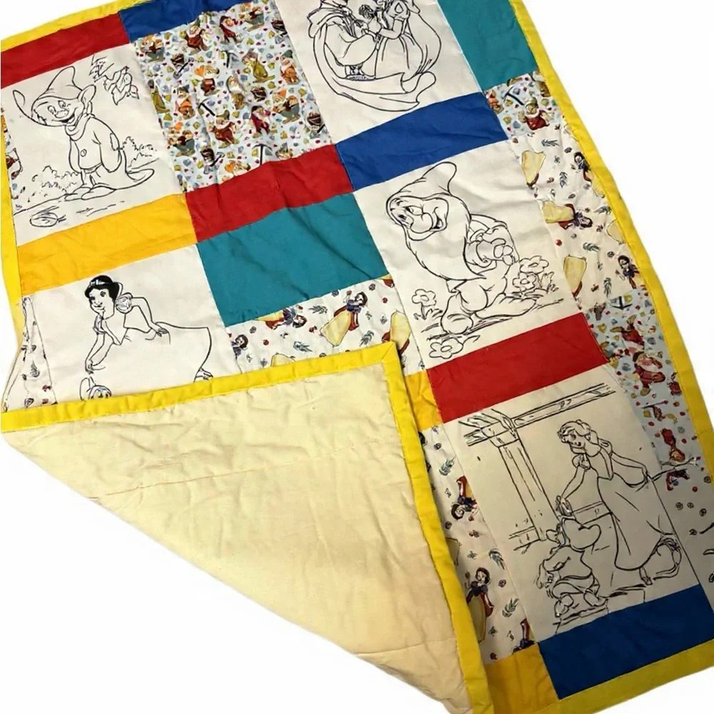 Children's Patchwork Coloring Bedding Quilt with Multicolor Panels